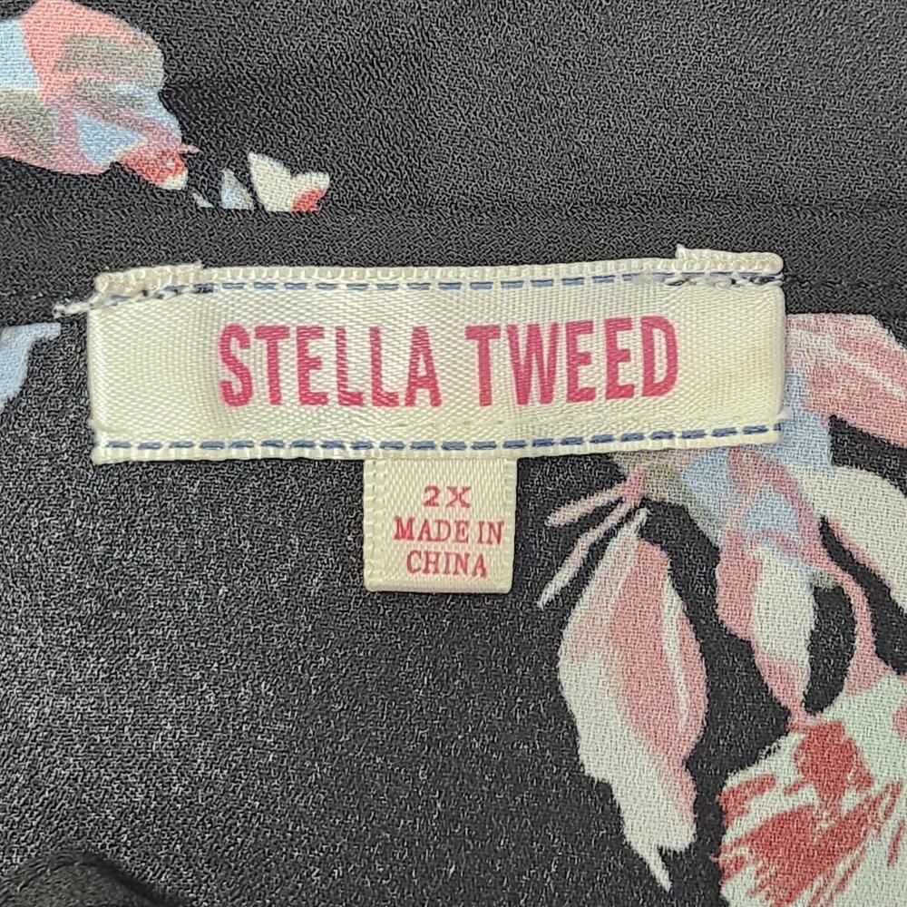 Stella Tweed Black Floral Semi-Sheer Sleeveless Tie Neck Blouse Size 2X Romantic - Picture 8 of 12